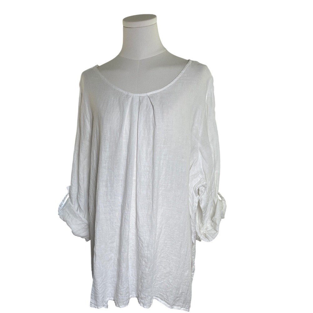 Terzo Millennio 2X White Linen Tunic Top Lace Back Boho‎ Italy